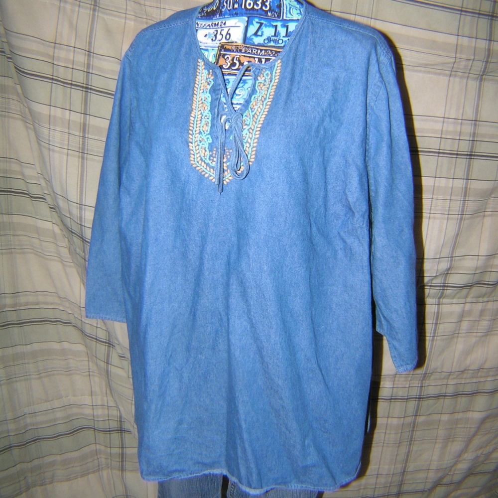 Pre Owned Ladies Denim Beaded Top